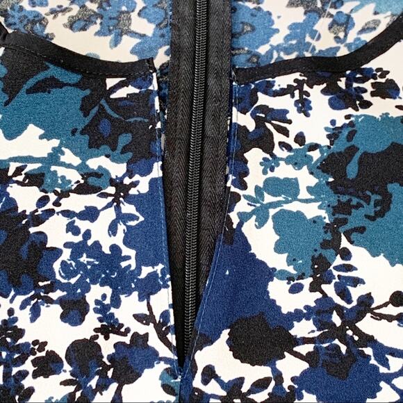 Simply Vera Wang Dress Blue Tan Floral A Line Long Sleeve Fit & Flare Size XS - Picture 10 of 14